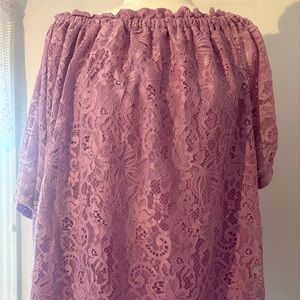 Romantic CottageCore Lavender Floral Lace Off-The-Shoulder Boho plus sized top